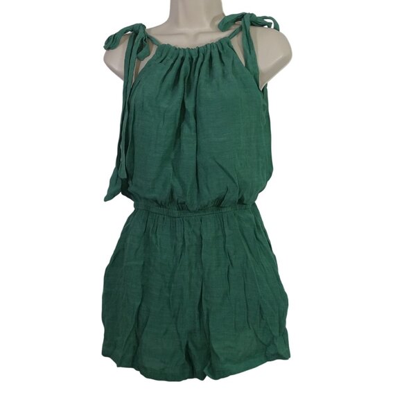 EeSome Green Sleeveless Romper Women Size S Tie Shoulder Straps Elastic Waist - Picture 1 of 9